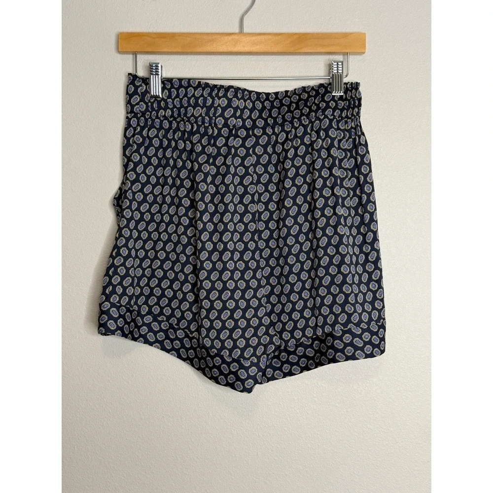 Something Navy 2 Piece Set Medallion Print Blouse and Shorts Navy Blue M